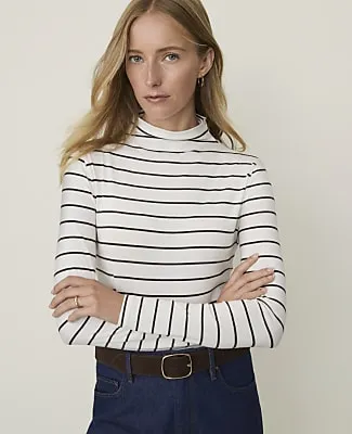 Ann Taylor Weekend Striped Mock Neck Top sold by Ann Taylor