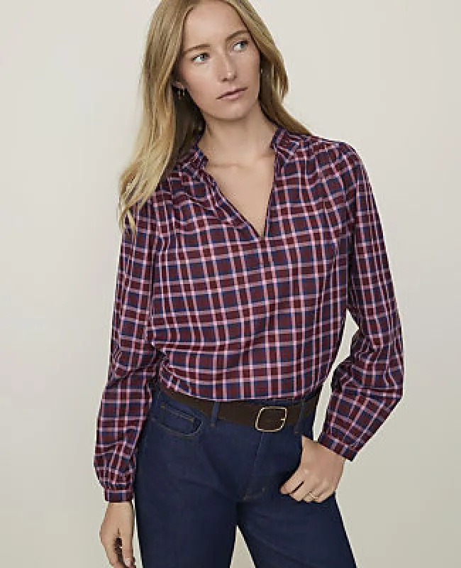 Ann Taylor Weekend Plaid Ruffle Collar Top made by Ann Taylor