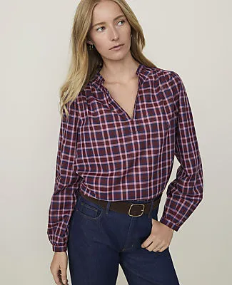 Ann Taylor Weekend Plaid Ruffle Collar Top sold by Ann Taylor