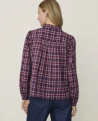 Ann Taylor Weekend Plaid Ruffle Collar Top sold by Ann Taylor product image thumbnail 2