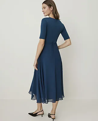 Ann Taylor Mixed Media Flare Midi Dress sold by Ann Taylor product image thumbnail 2
