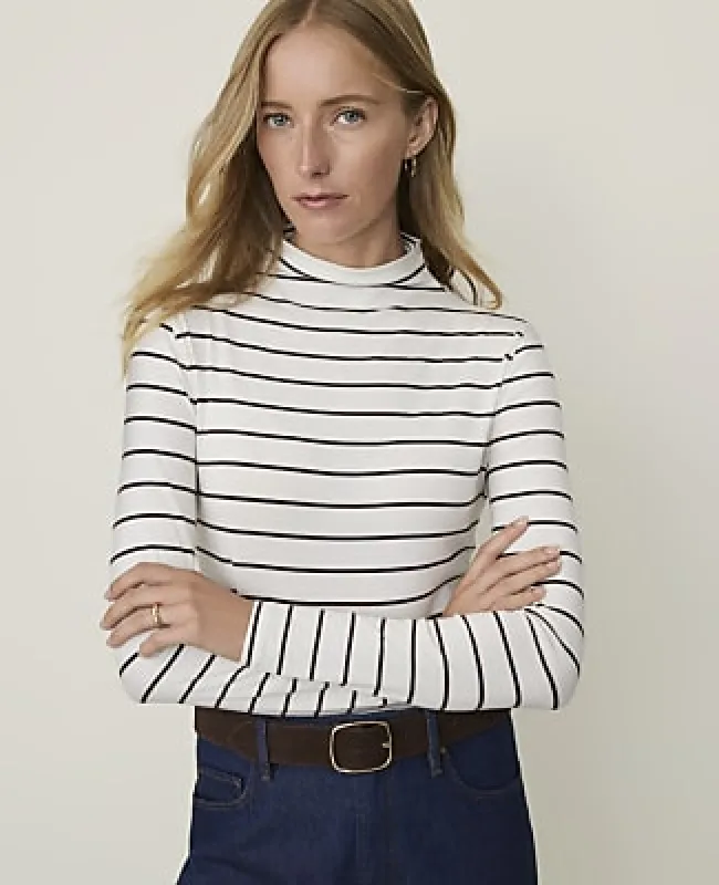 Ann Taylor Weekend Striped Mock Neck Top made by Ann Taylor