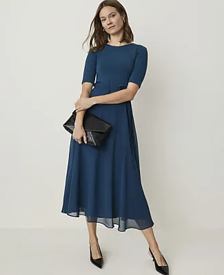 Ann Taylor Mixed Media Flare Midi Dress sold by Ann Taylor