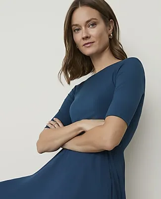 Ann Taylor Mixed Media Flare Midi Dress sold by Ann Taylor product image thumbnail 3