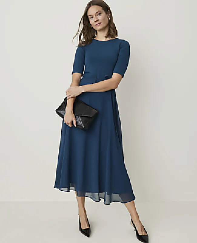 Ann Taylor Mixed Media Flare Midi Dress made by Ann Taylor