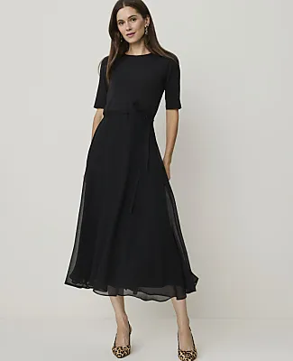 Ann Taylor Mixed Media Flare Midi Dress sold by Ann Taylor