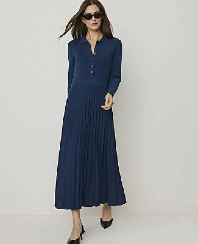 Ann Taylor Pleated Polo Midi Dress made by Ann Taylor