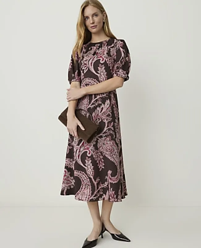 Ann Taylor Paisley Puff Sleeve Midi Dress made by Ann Taylor