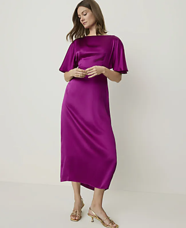 Ann Taylor Studio Collection Boatneck Midi Dress in Silk made by Ann Taylor