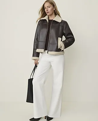 Ann Taylor Weekend Shearling Trim Moto Jacket in Faux Leather sold by Ann Taylor product image thumbnail 3