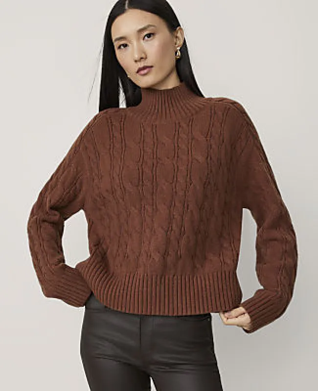 Ann Taylor The Petite Cable Mock Neck Sweater made by Ann Taylor