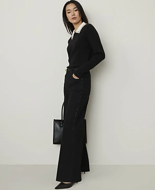 Ann Taylor The Petite Embellished Wide-Leg Jean made by Ann Taylor