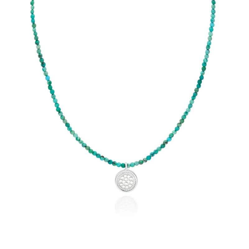 Beaded Turquoise Circle Pendant Necklace - Silver sold by Anna Beck