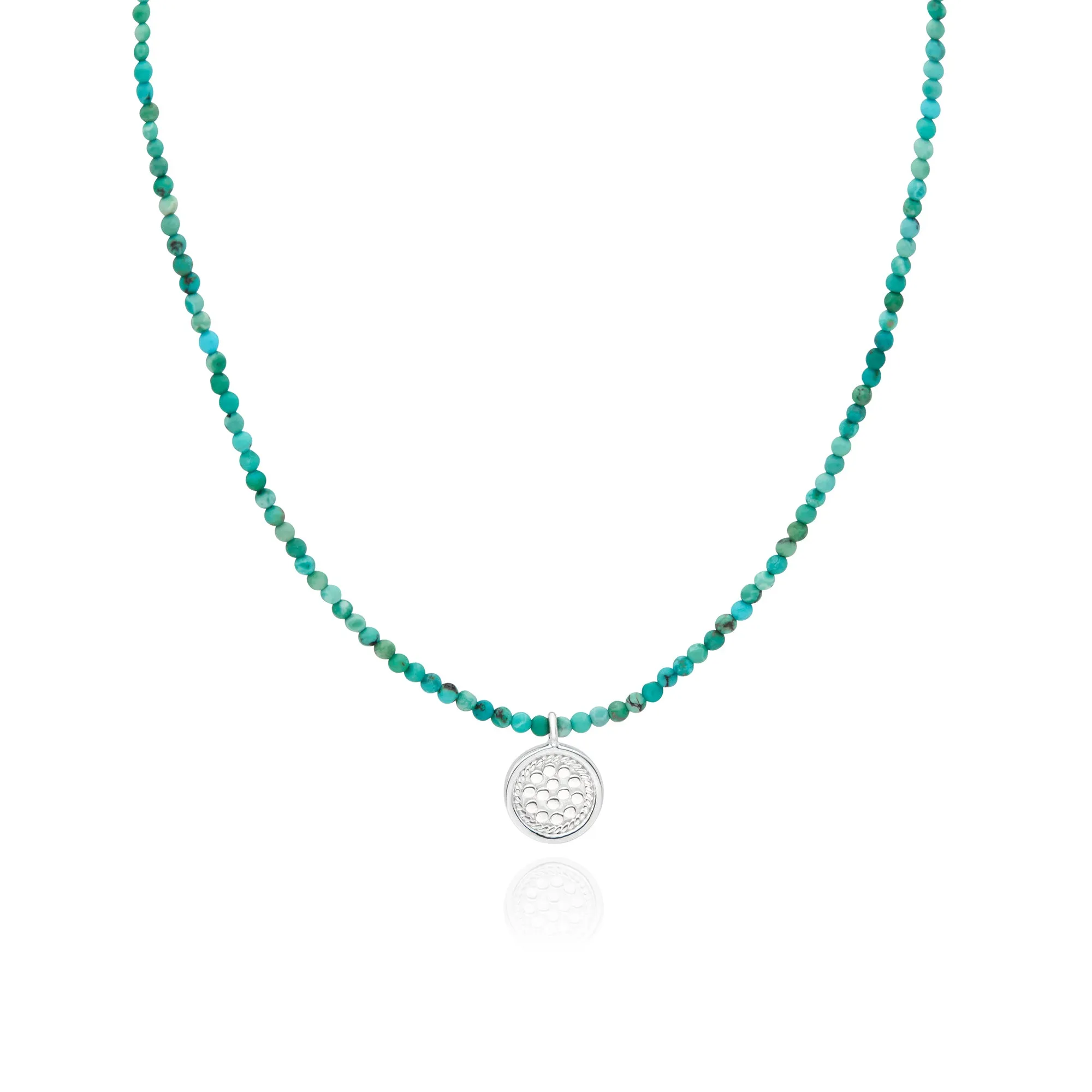 Beaded Turquoise Circle Pendant Necklace - Silver sold by Anna Beck
