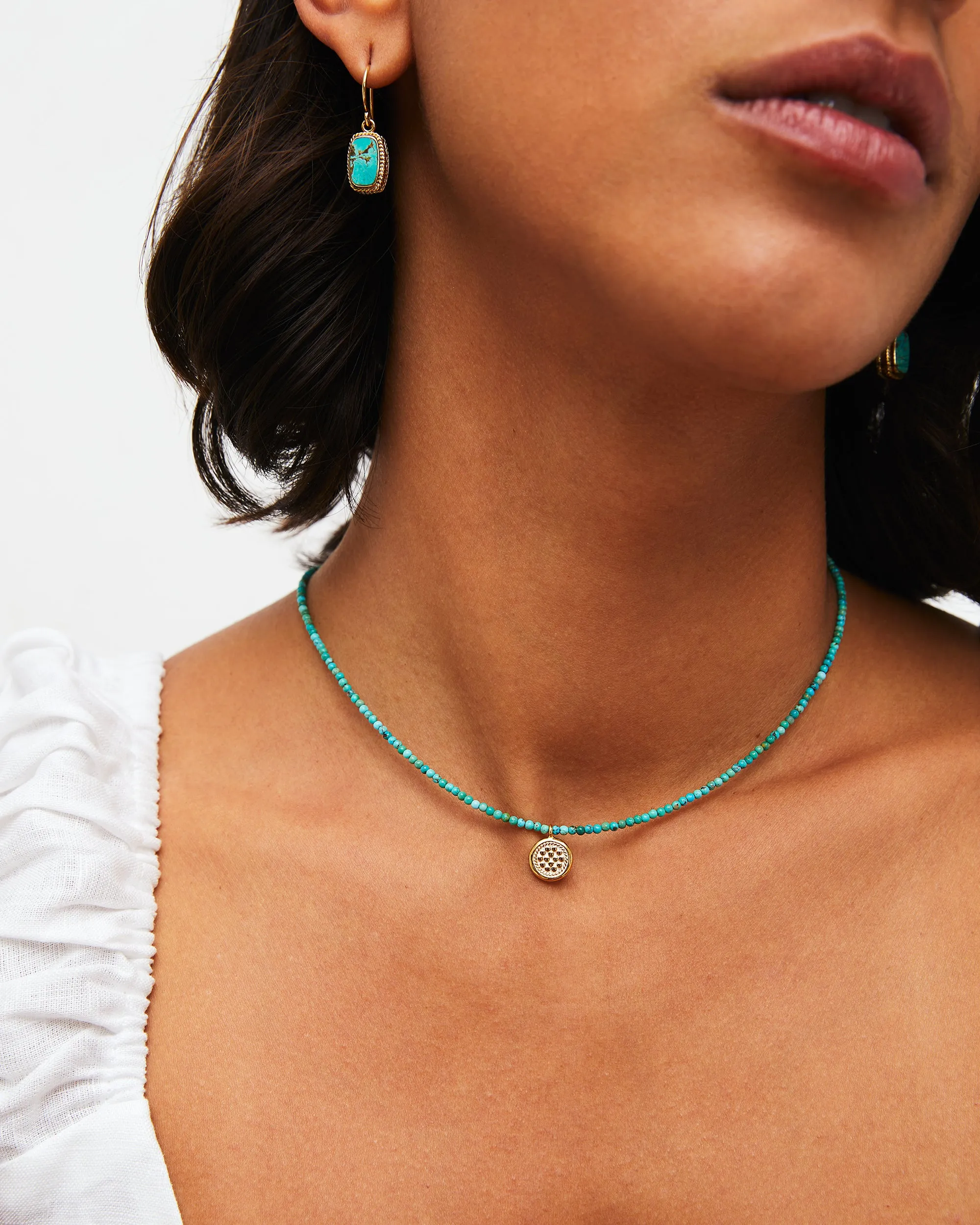 Beaded Turquoise Circle Pendant Necklace - Silver sold by Anna Beck product image thumbnail 2