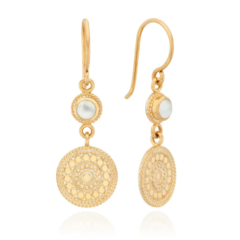 Mother of Pearl and Disc Drop Earrings sold by Anna Beck