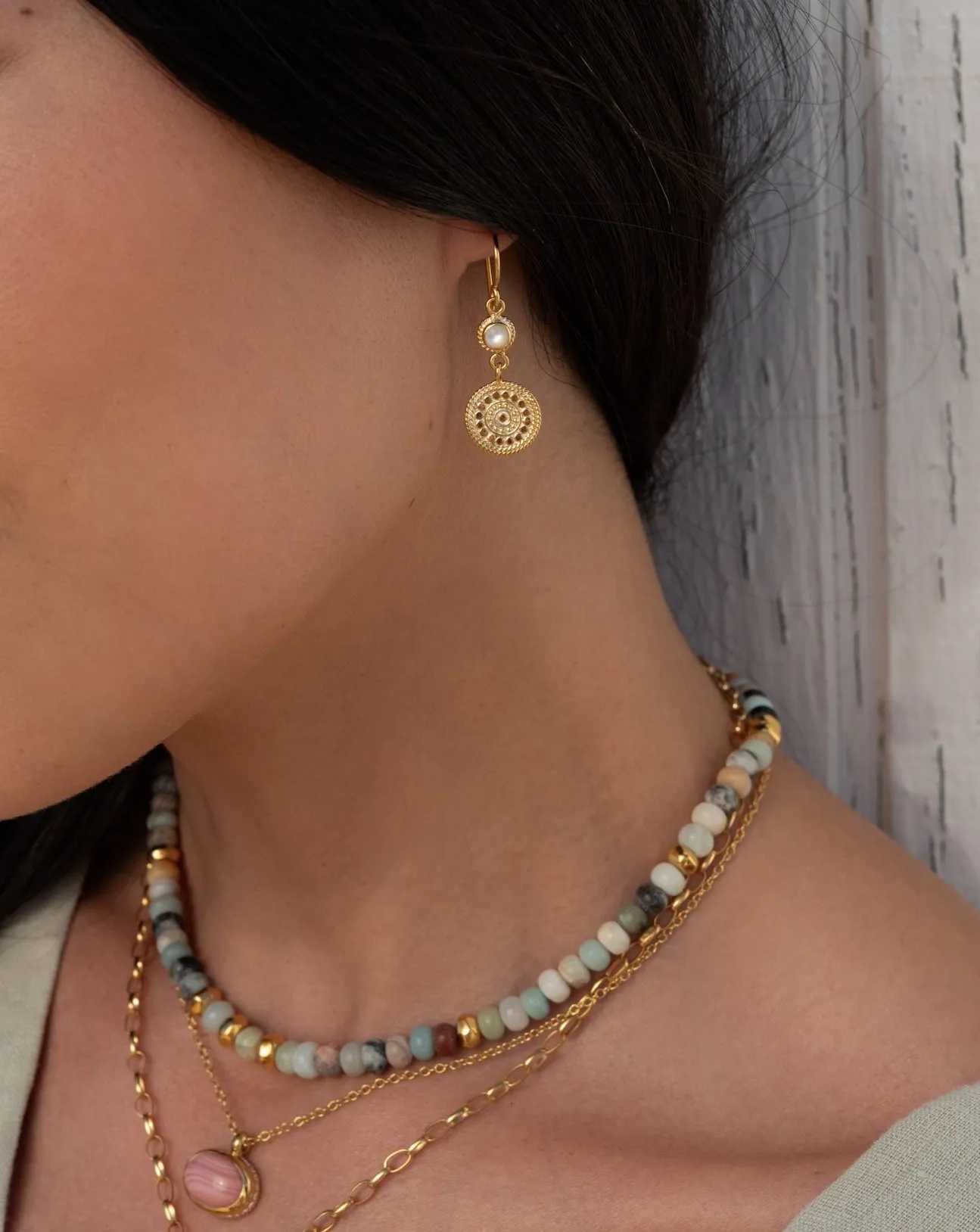 Mother of Pearl and Disc Drop Earrings sold by Anna Beck product image thumbnail 2