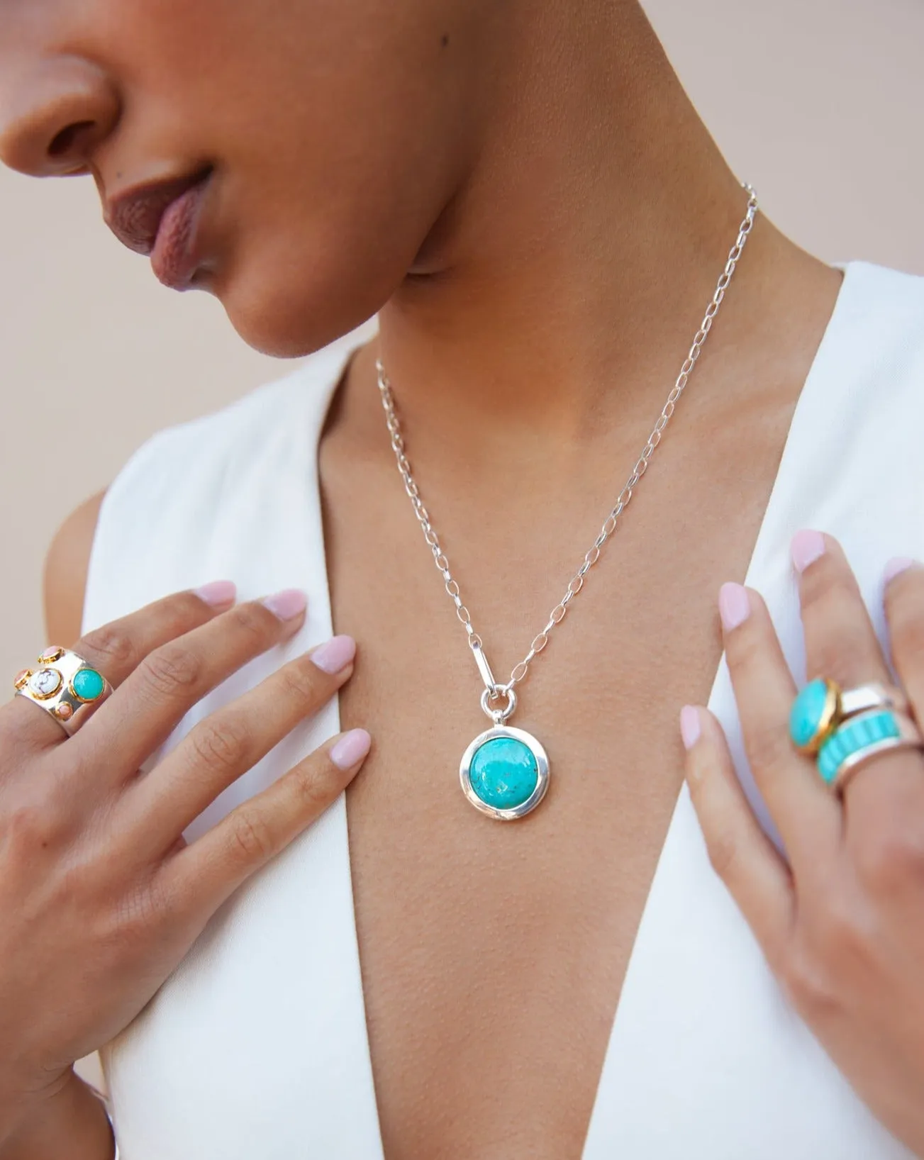 Large Wavy Turquoise Pendant Necklace - Silver sold by Anna Beck product image thumbnail 2