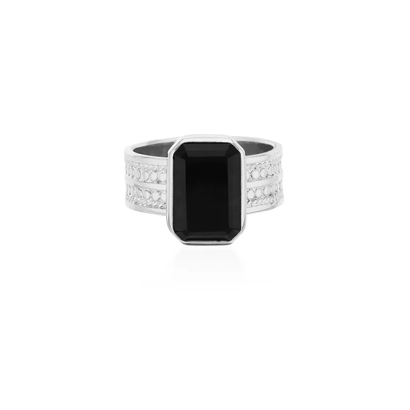 Large Black Onyx Rectangle Ring - Silver sold by Anna Beck