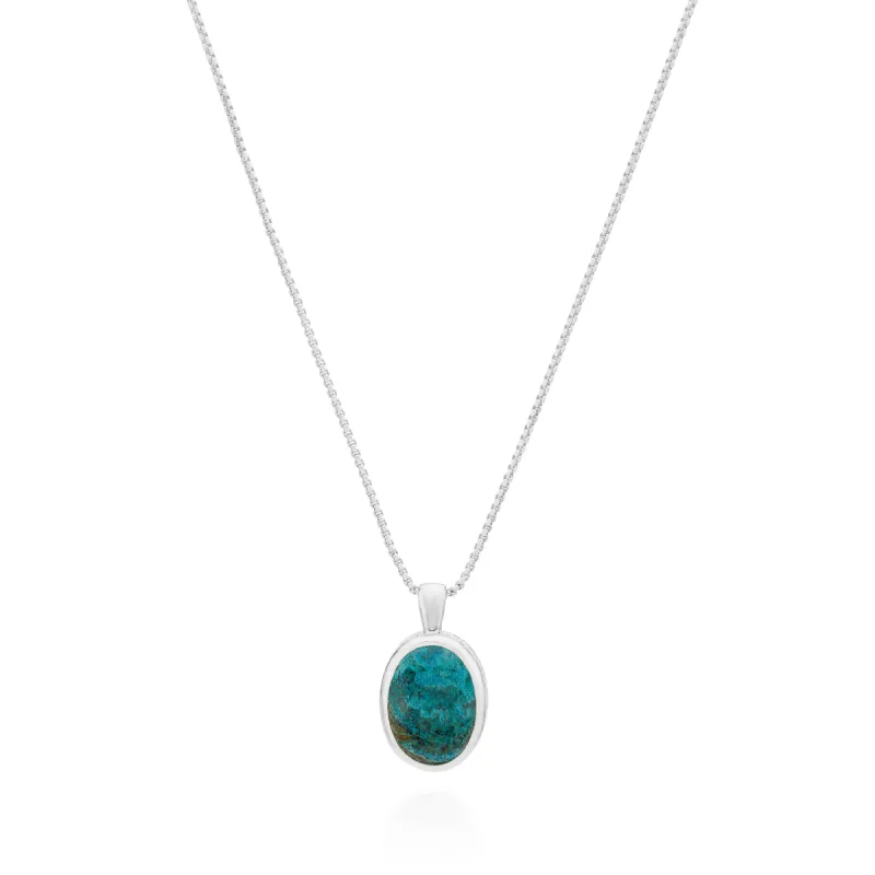 Small Malachite Chrysocolla Pendant Necklace - Silver sold by Anna Beck
