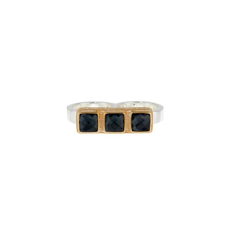 Triple Square Black Onyx Bar Double Ring sold by Anna Beck