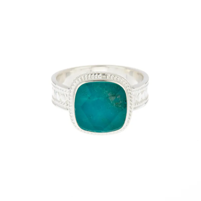 Malachite Chrysocolla Square Cocktail Ring - Silver sold by Anna Beck