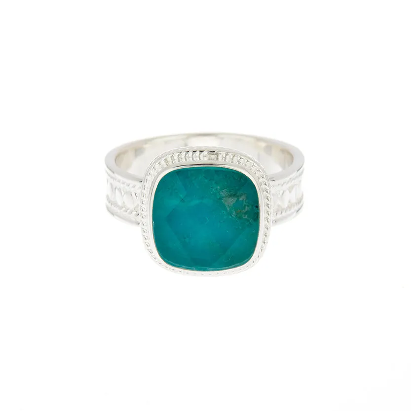 Malachite Chrysocolla Square Cocktail Ring - Silver sold by Anna Beck