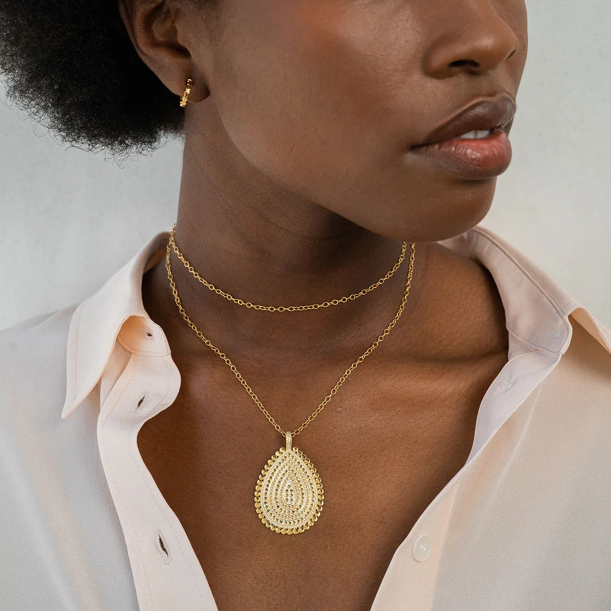 Large Scalloped Teardrop Necklace - Gold sold by Anna Beck product image thumbnail 3