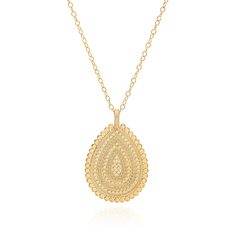 Large Scalloped Teardrop Necklace - Gold sold by Anna Beck