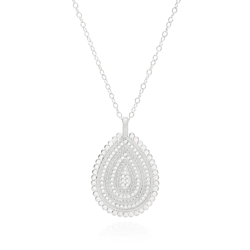 Large Scalloped Teardrop Necklace - Silver sold by Anna Beck