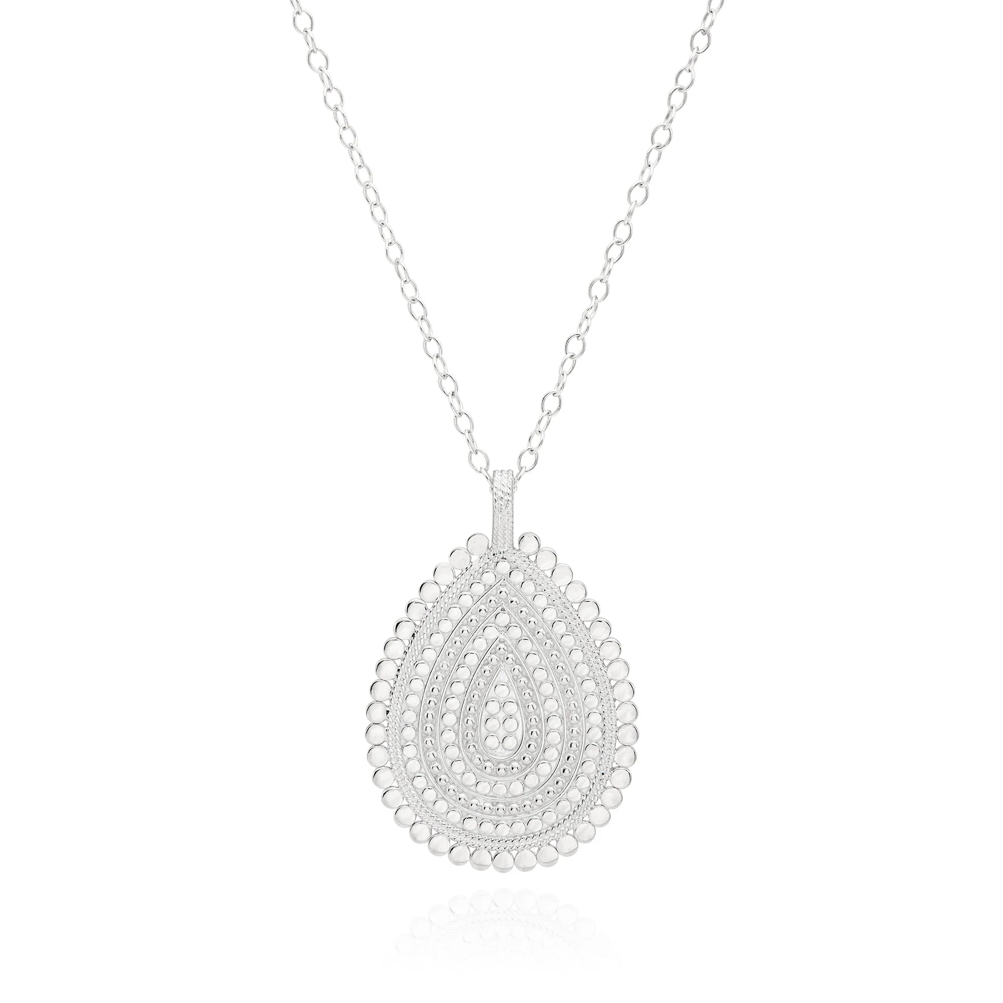 Large Scalloped Teardrop Necklace - Silver sold by Anna Beck