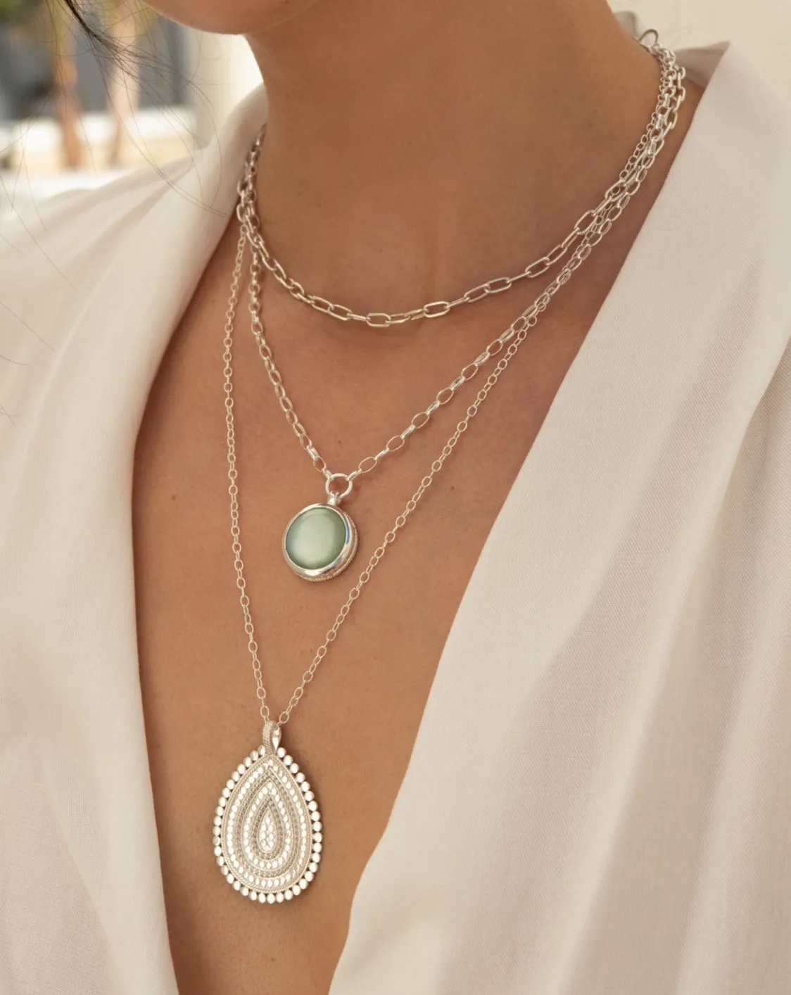 Large Scalloped Teardrop Necklace - Silver sold by Anna Beck product image thumbnail 2