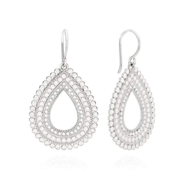 Large Scalloped Open Drop Earrings - Silver sold by Anna Beck