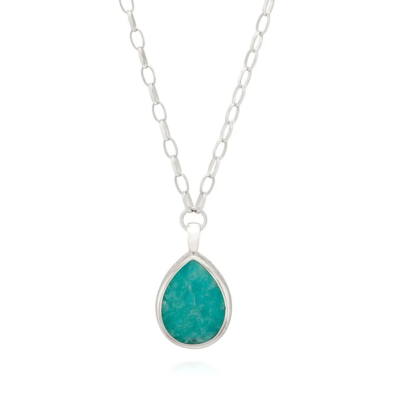 Large Amazonite Drop Pendant Necklace - Silver sold by Anna Beck