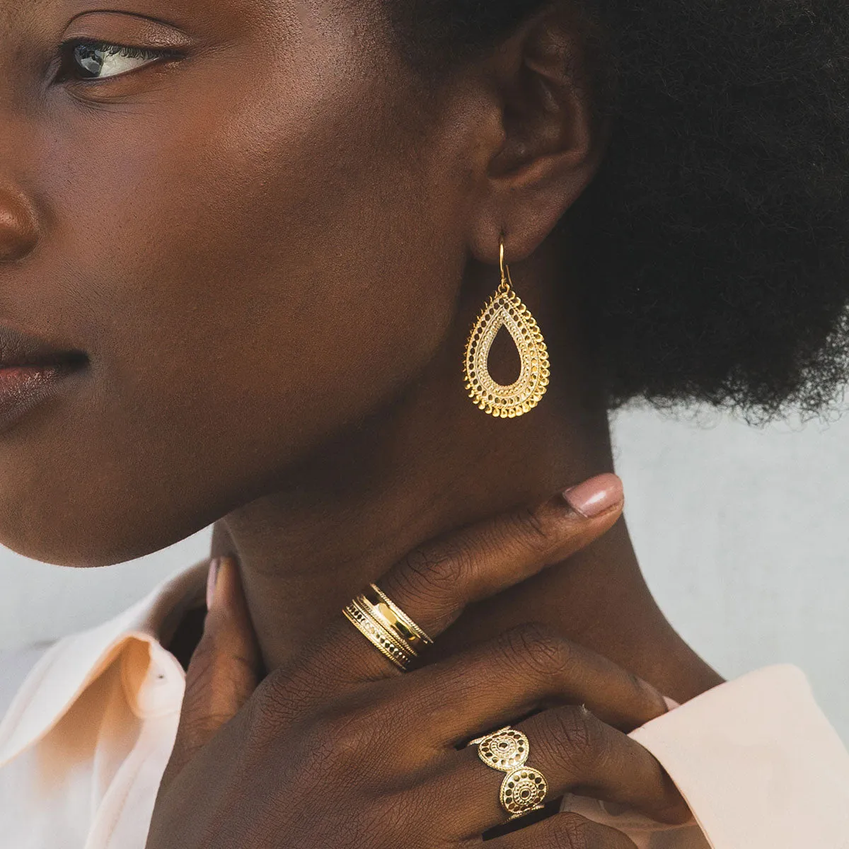 Large Scalloped Open Drop Earrings - Gold sold by Anna Beck product image thumbnail 3