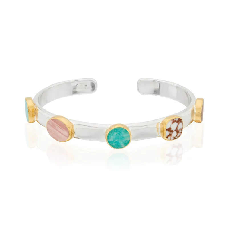 Raised Multi-Stone Cuff - Gold and Silver sold by Anna Beck