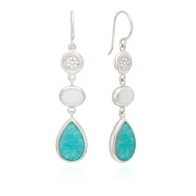 Amazonite and White Agate Triple Drop Earrings - Silver sold by Anna Beck
