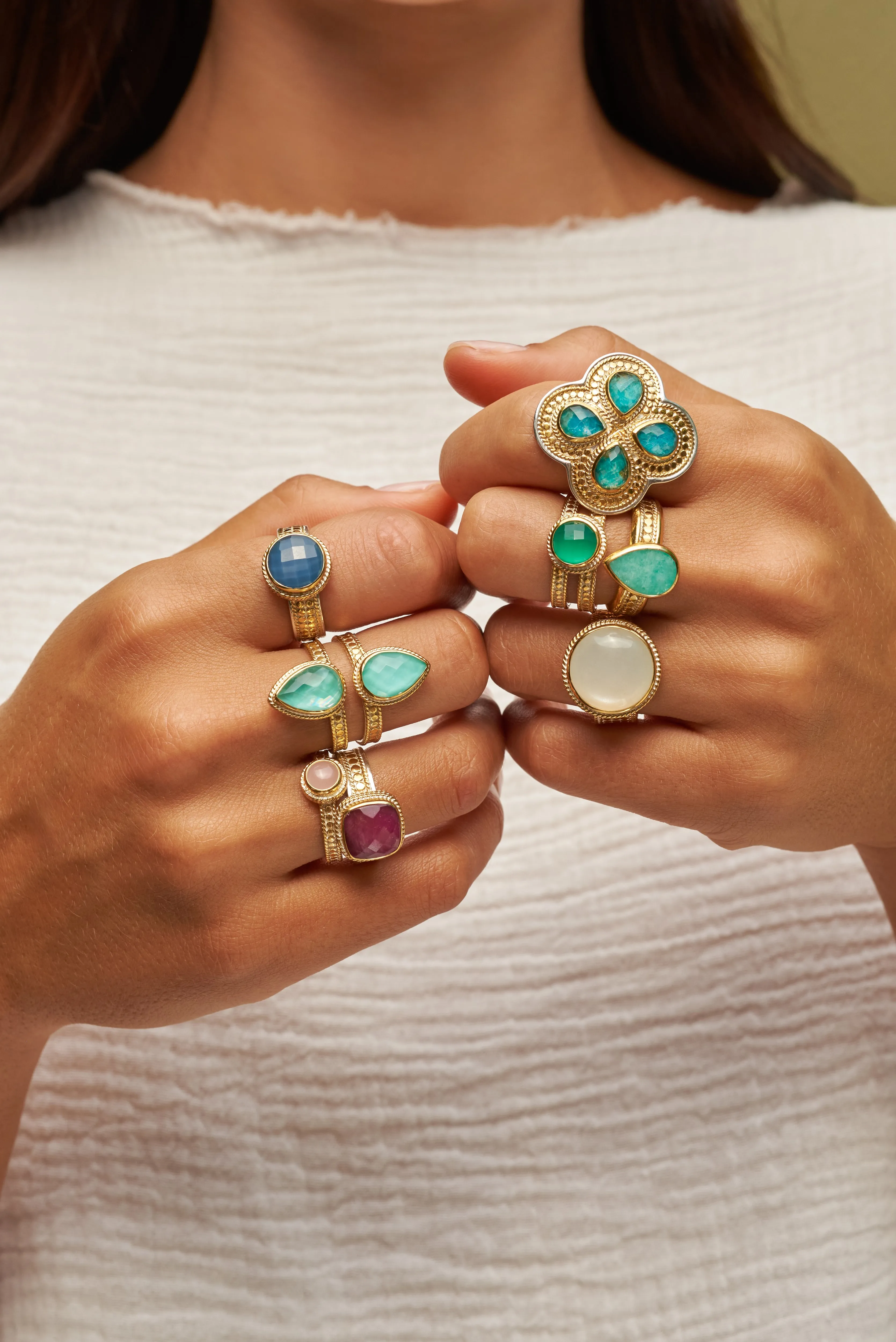 Turquoise and White Quartz Double Teardrop Ring sold by Anna Beck product image thumbnail 2