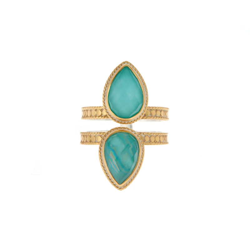 Turquoise and White Quartz Double Teardrop Ring sold by Anna Beck