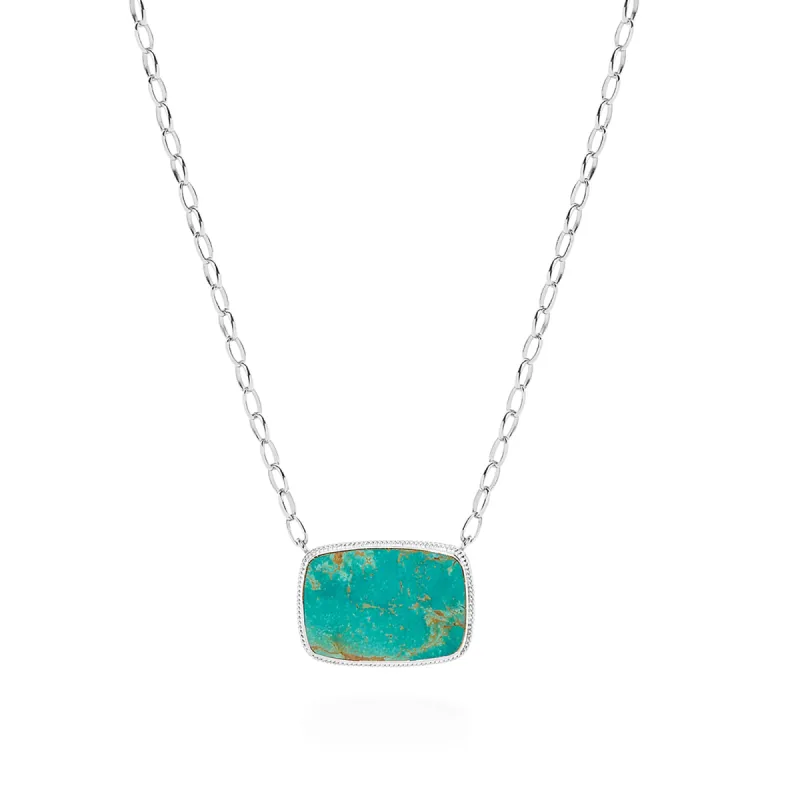 Large Turquoise Cushion Necklace - Silver sold by Anna Beck