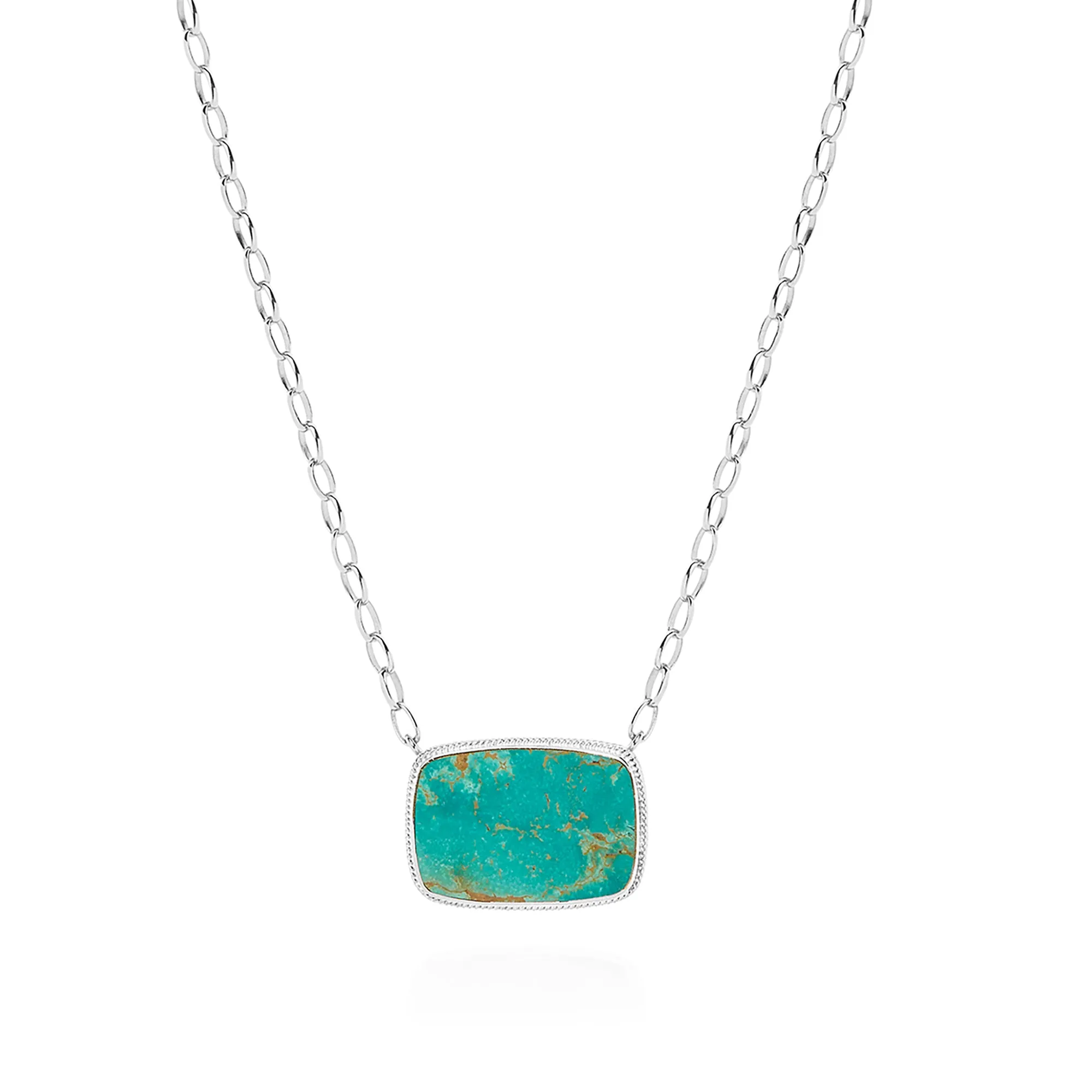 Large Turquoise Cushion Necklace - Silver sold by Anna Beck
