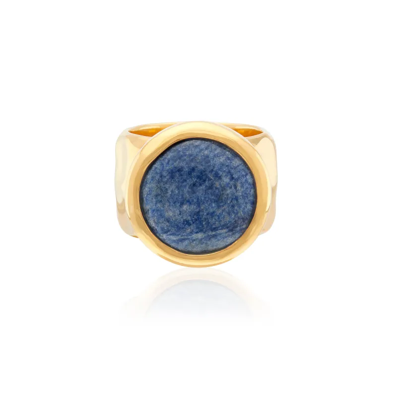 Large Wavy Dumortierite Signet Ring - Gold sold by Anna Beck