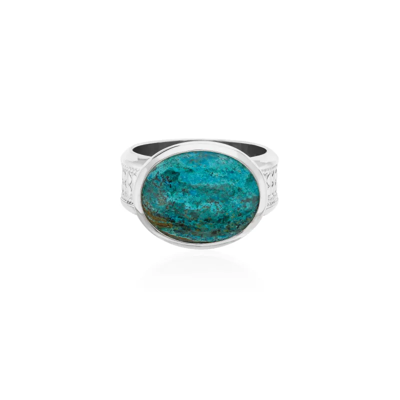 Large Malachite Chrysocolla Ring - Silver sold by Anna Beck
