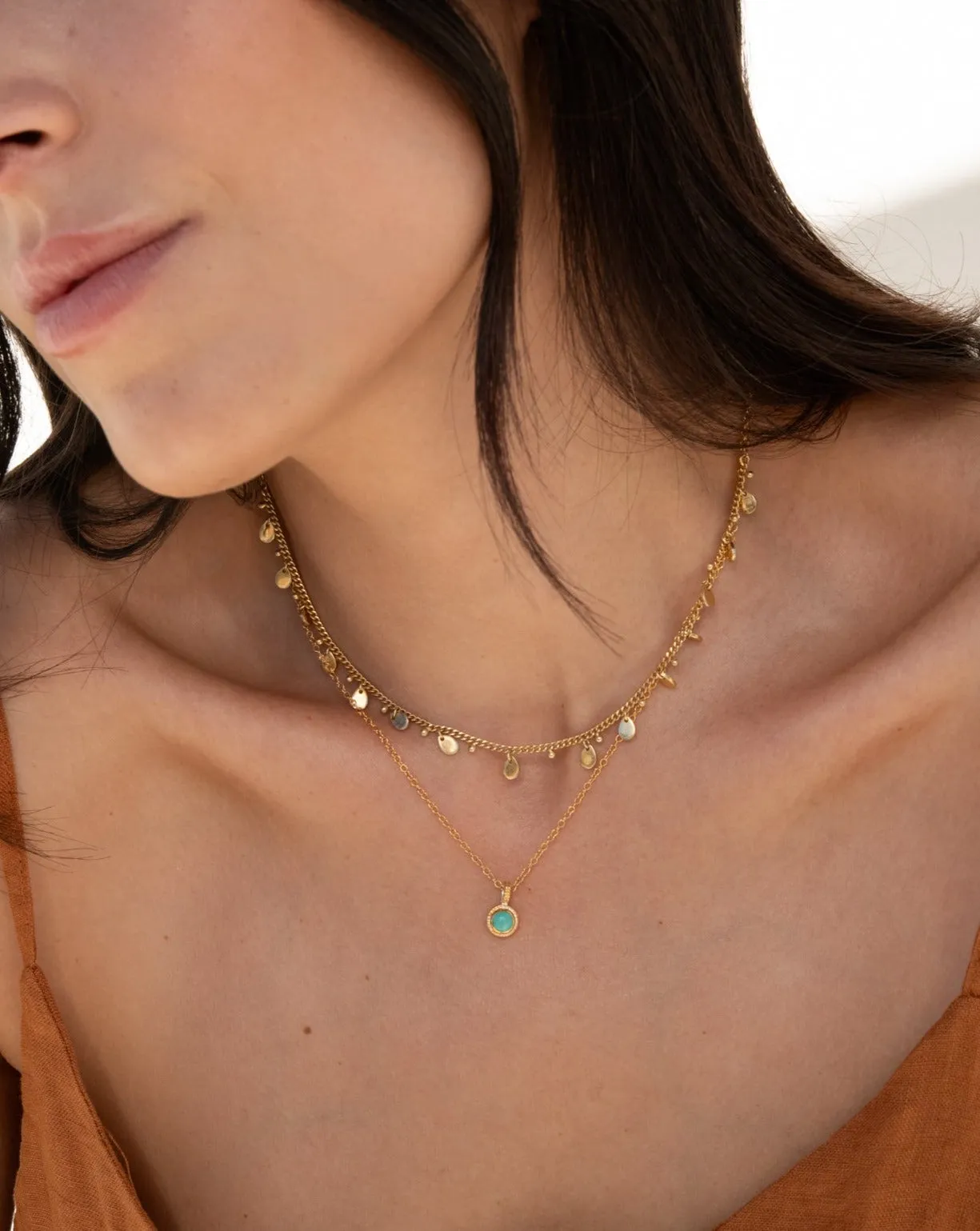 Small Turquoise Circle Drop Necklace sold by Anna Beck product image thumbnail 2