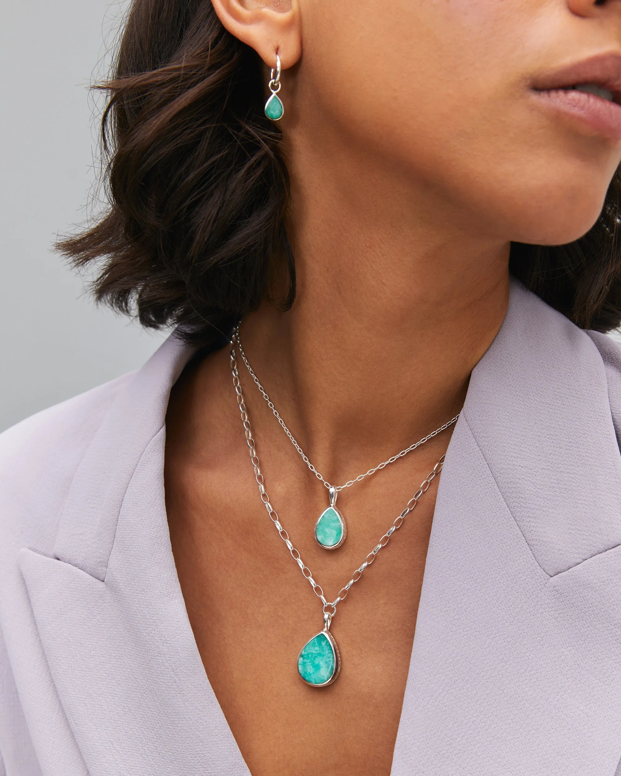Medium Amazonite Drop Pendant Necklace - Silver sold by Anna Beck product image thumbnail 2