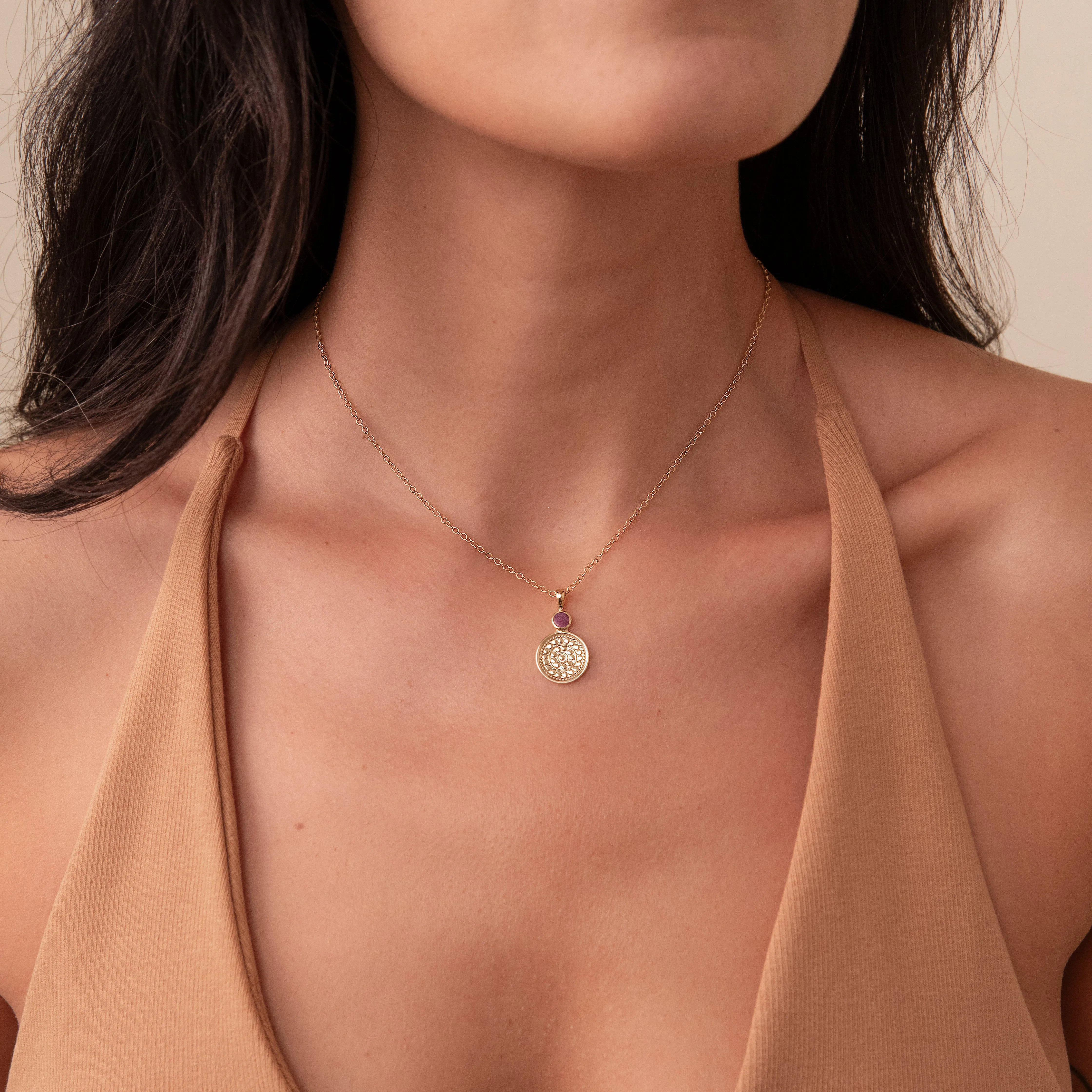 Pink Ruby Circle Pendant Necklace sold by Anna Beck product image thumbnail 2