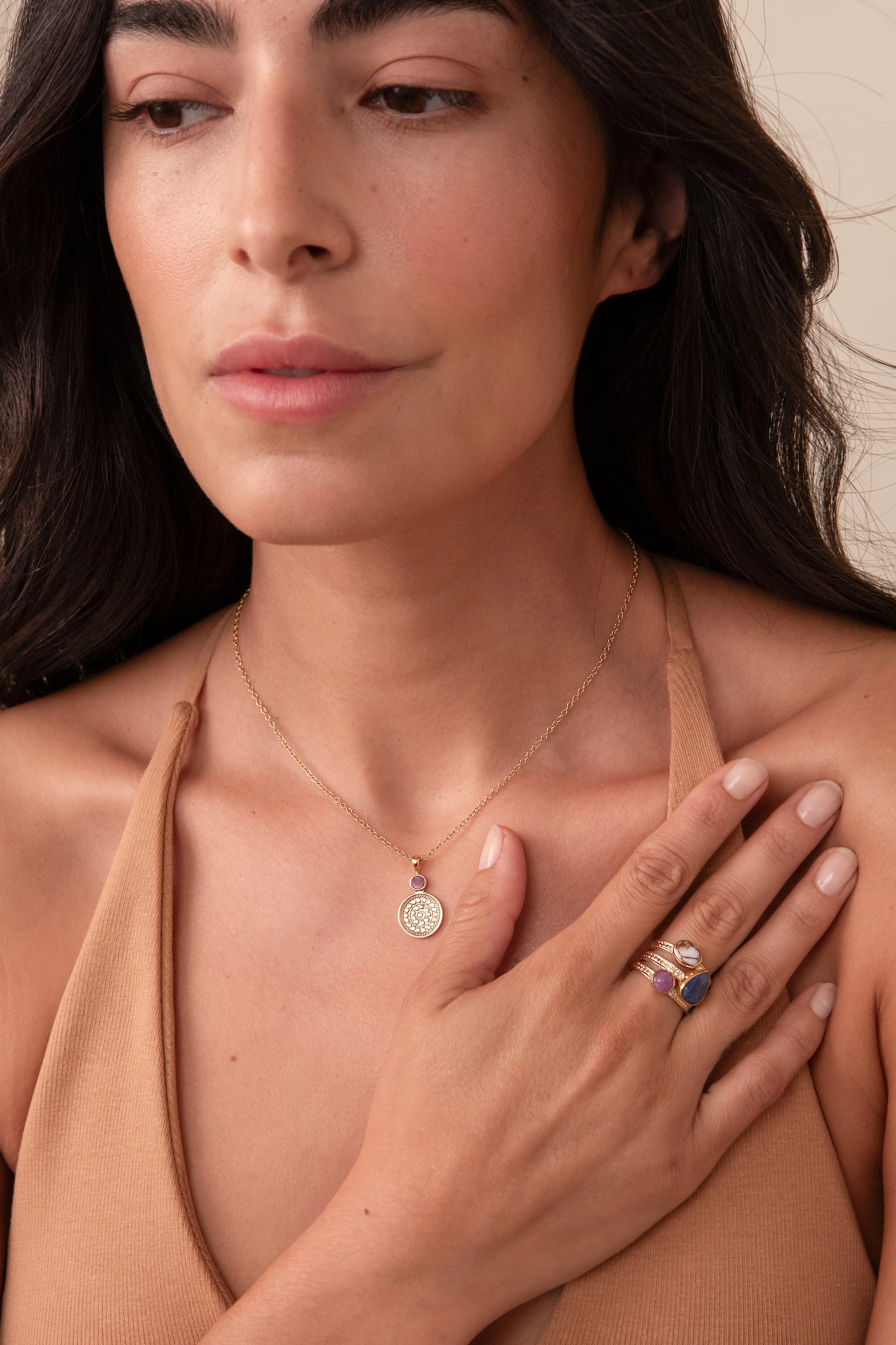 Pink Ruby Circle Pendant Necklace sold by Anna Beck product image thumbnail 4