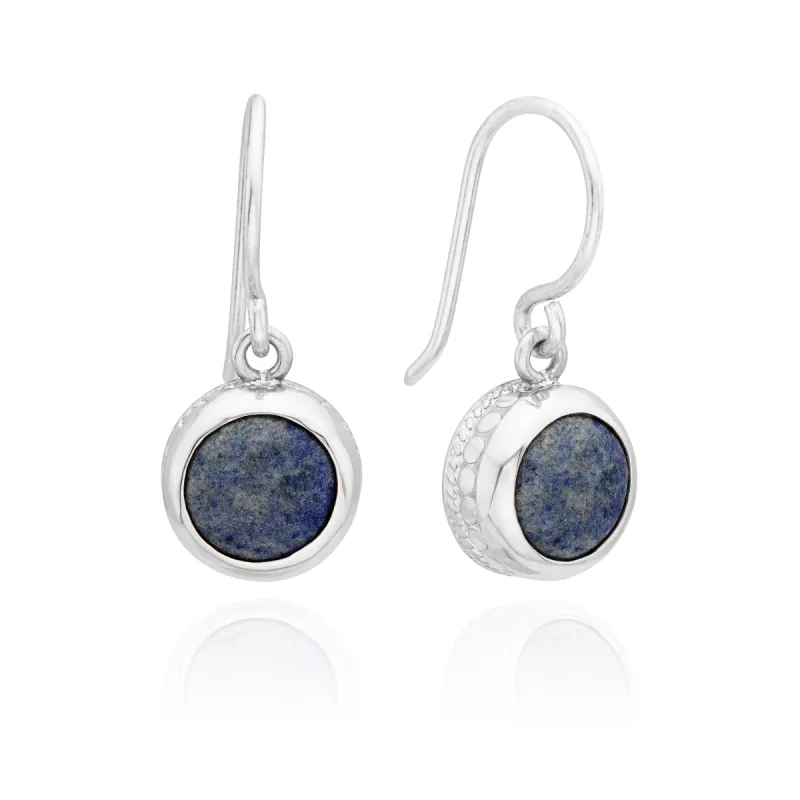 Dumortierite Circle Drop Earrings - Silver sold by Anna Beck