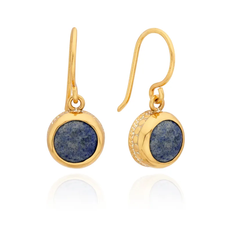 Dumortierite Circle Drop Earrings - Gold sold by Anna Beck