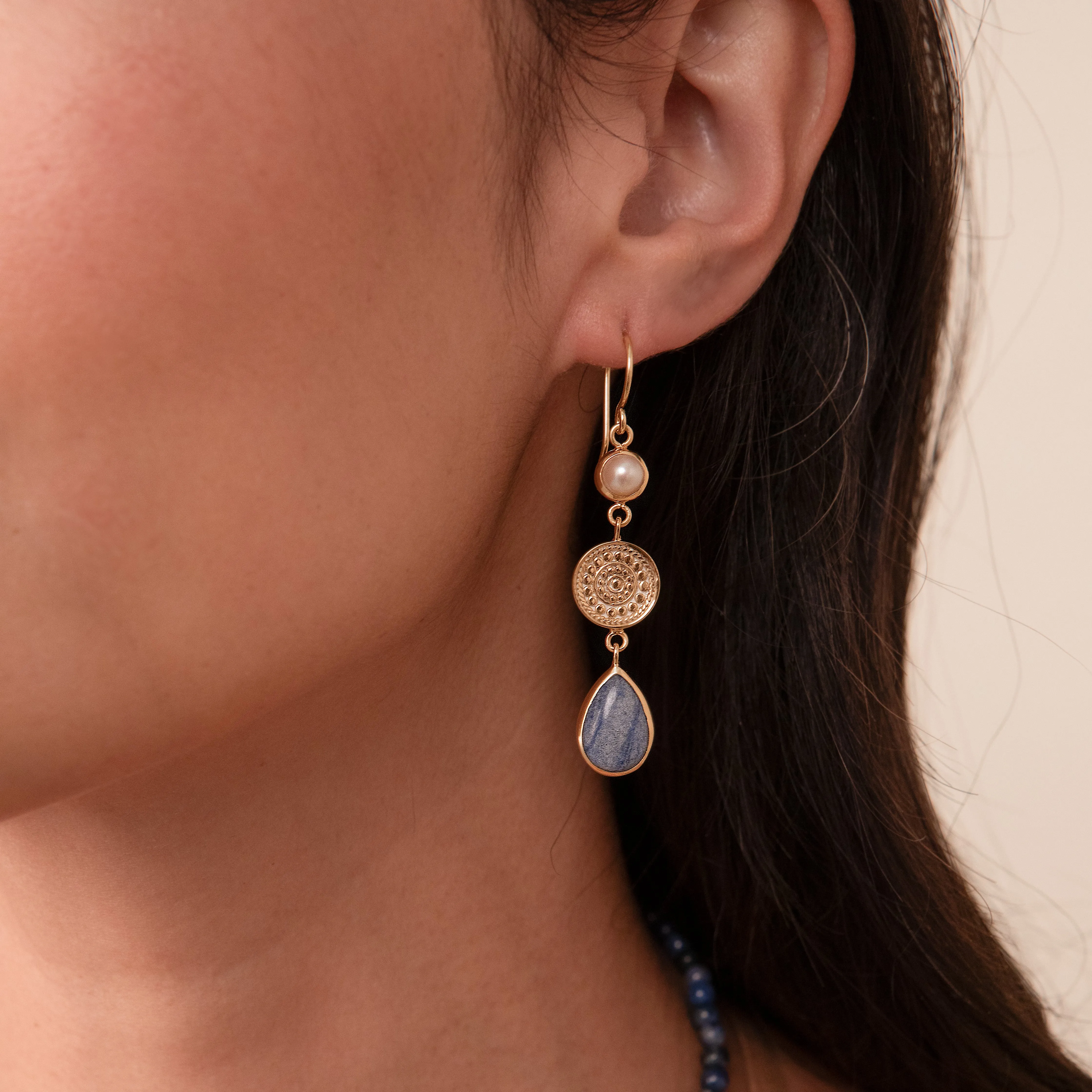 Dumortierite and Pearl Triple Drop Earrings sold by Anna Beck product image thumbnail 2